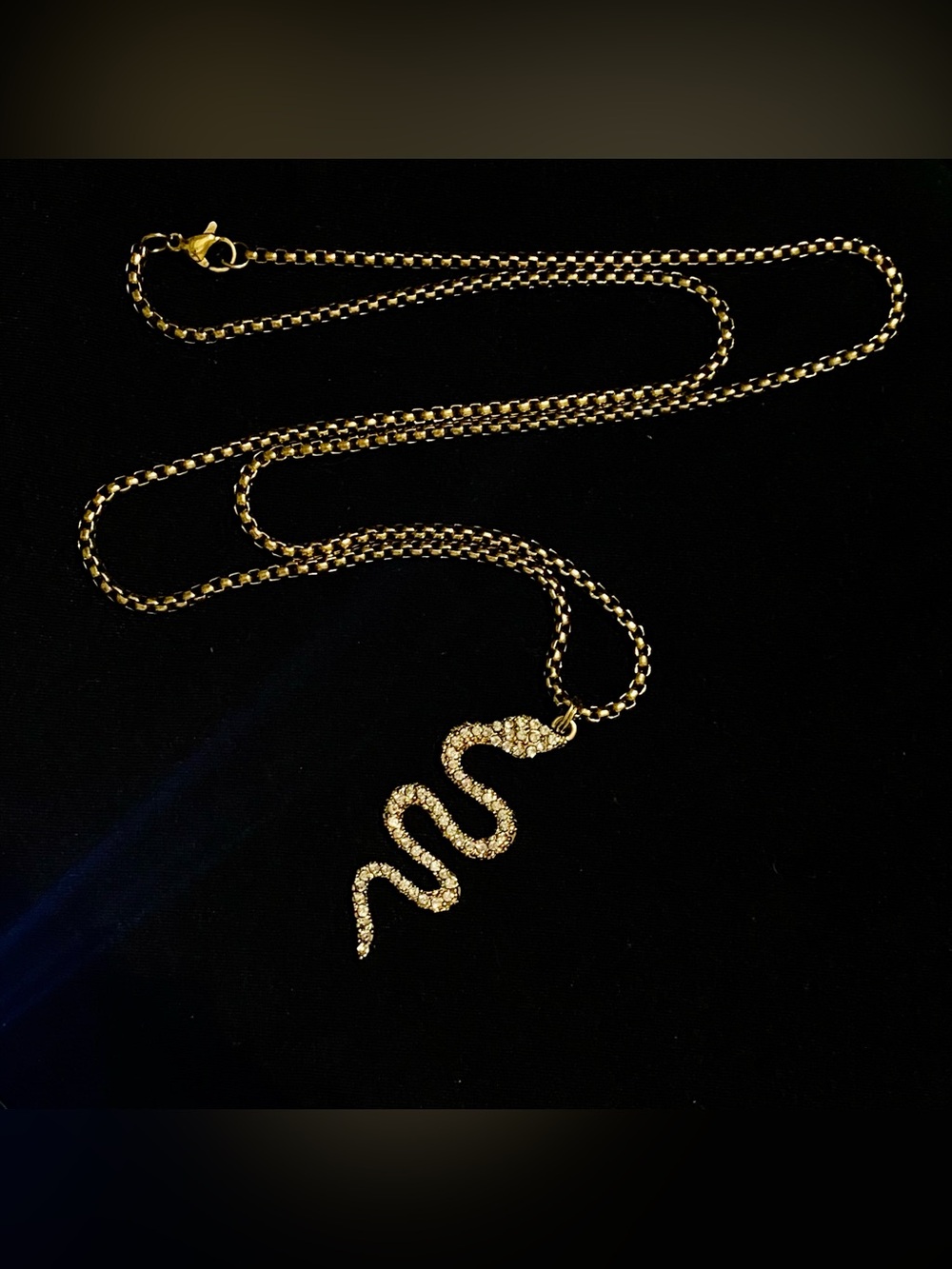 Gold Pavé CZ Serpent Snake Pendant on Chunky Box Chain Necklace